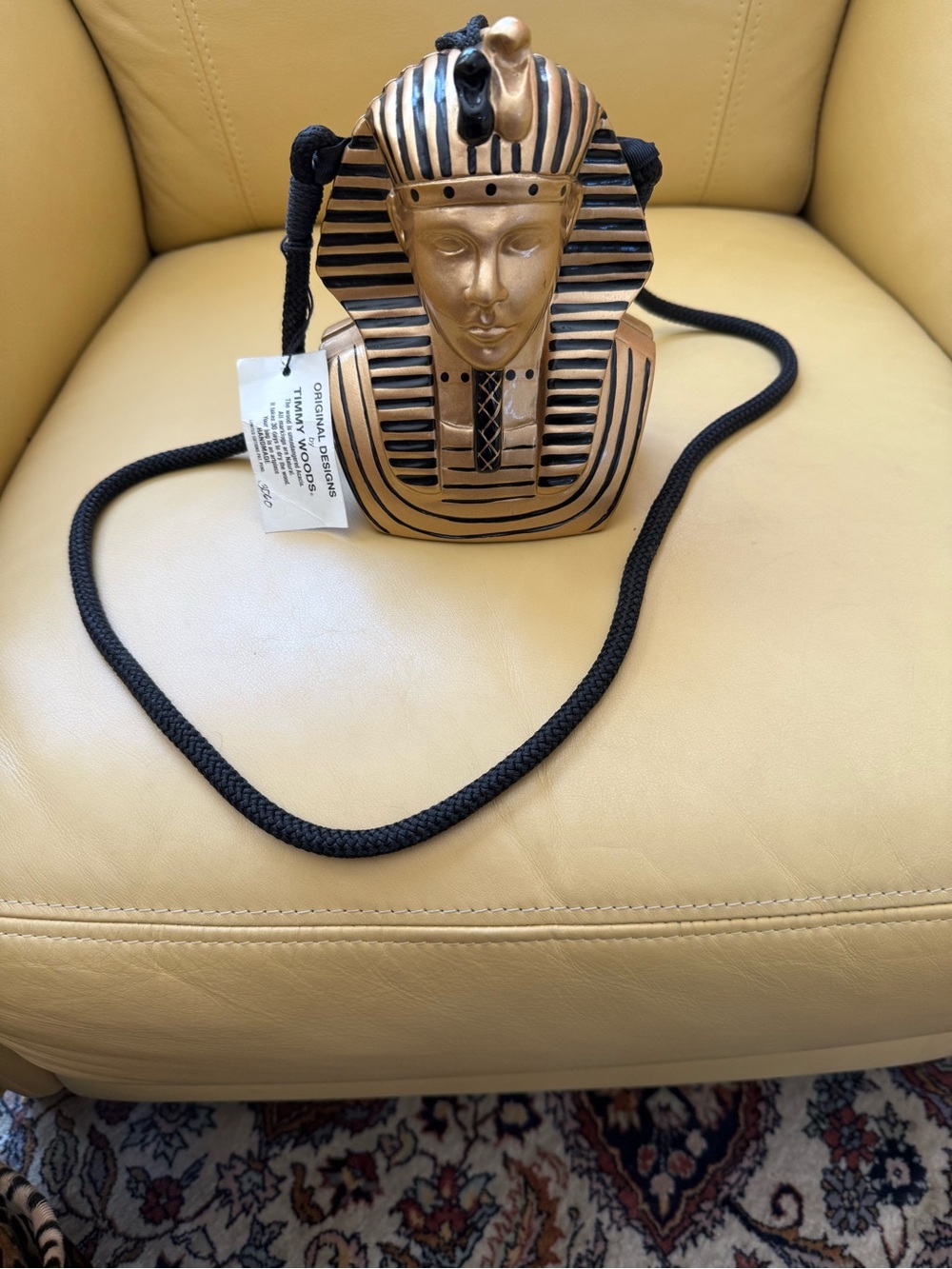 Vintage Timmy Woods, Beverly Hills Carved Wood King Tut Pharaoh Crossbody bag